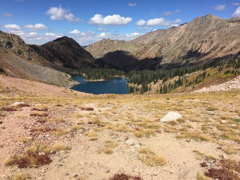 Looking down at Kelly Lake from the crux of the Hidden Valley Trail.