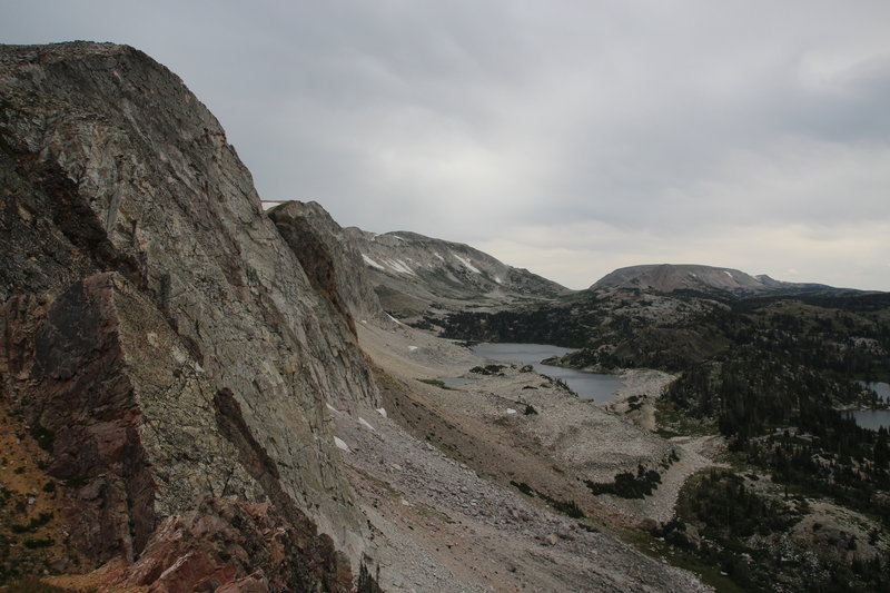 A lookout with views north towards Medicine Bow Peak and Lookout Lake.