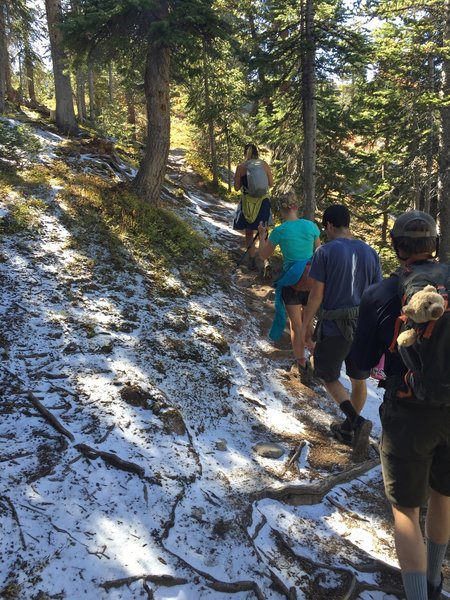 Heading up the Windsor Lake Trail with some fresh snow from an early (mid-September) storm.