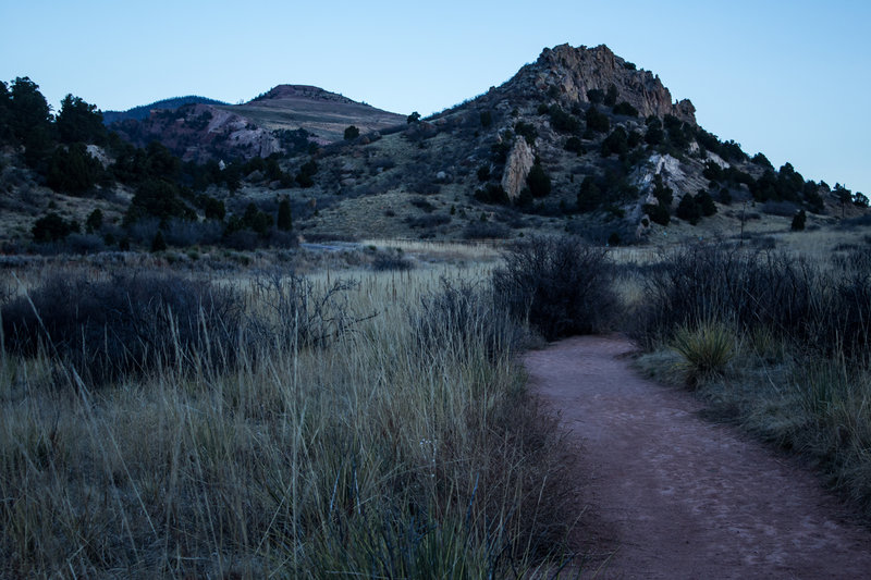 Looking down the trail at the Dakota Hogback.