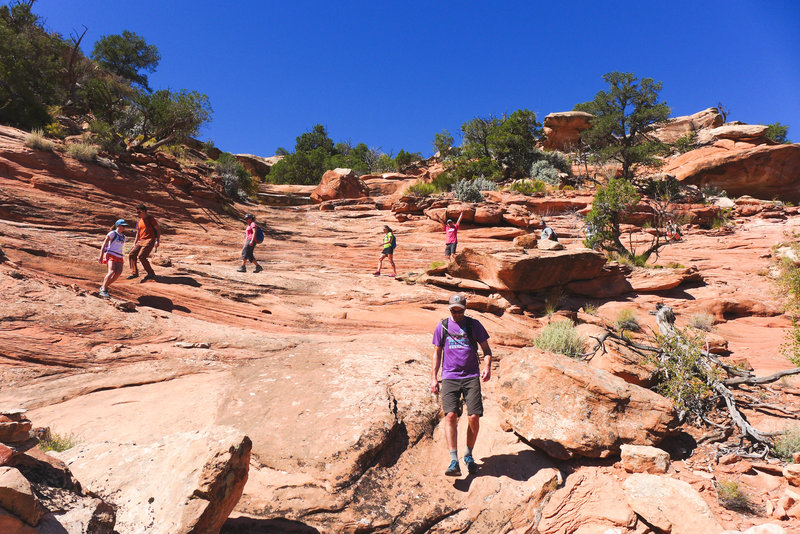 Descending the canyon to access the ruins.