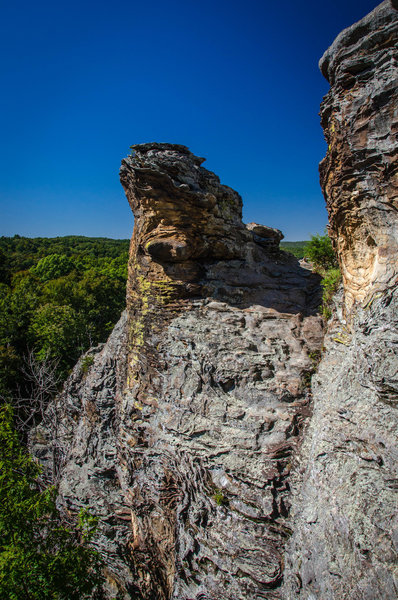 Some of the bizarrely shaped rock cliffs visible from the Garden of the Gods observation trail.