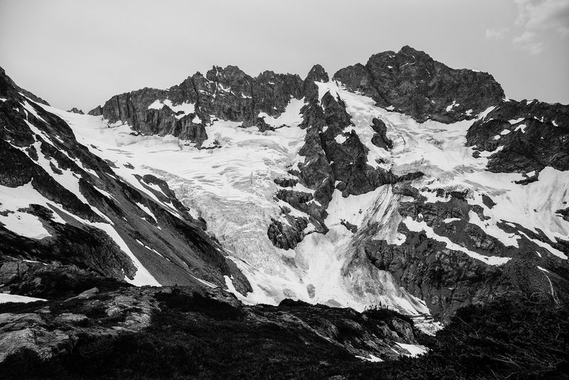 Mt. Formidable and the Middle Cascade Glacier seen from the Ptarmigan Traverse.