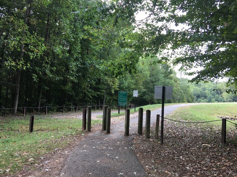 Trail Intersection: South Run Stream Valley Trail and Lake Mercer (South) Trail at north side of Lake Mercer Dam.