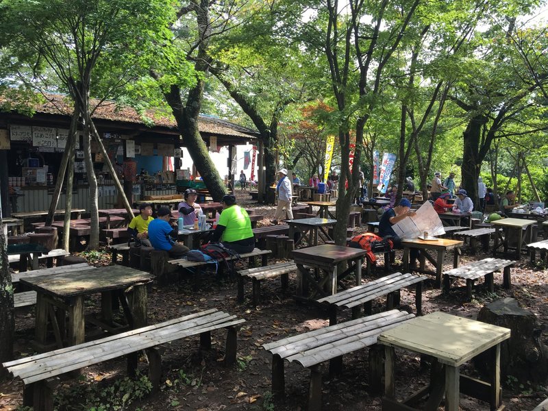 Grabbing a bite to eat atop Mt. Shiroyama.