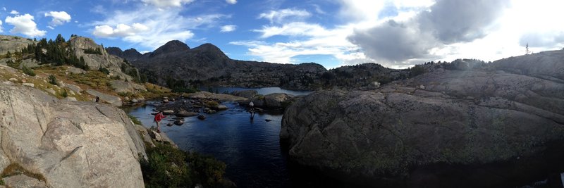 Trying one of the upper pools above Island Lake.