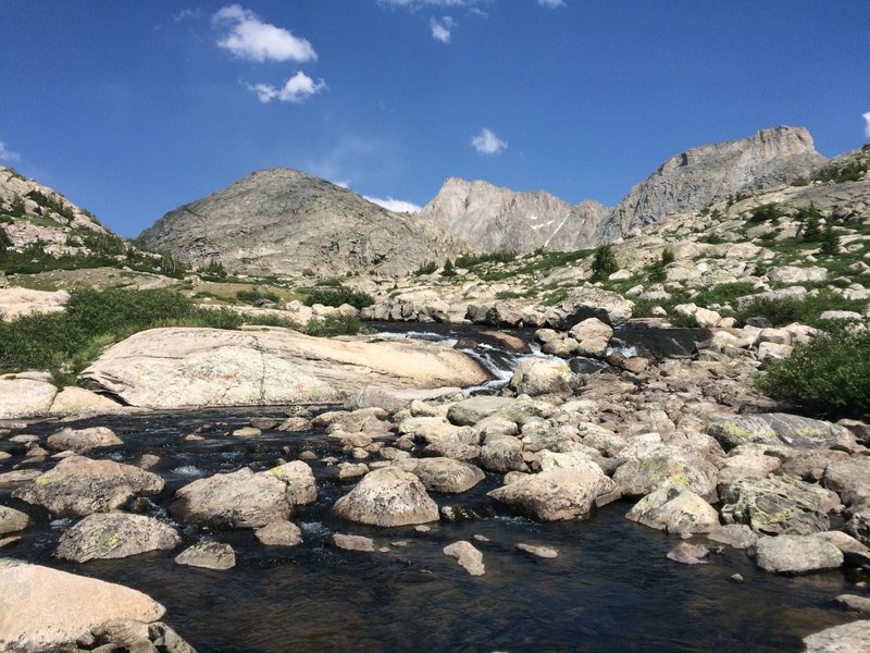 Crossing the stream at the Indian Basin Trail junction.