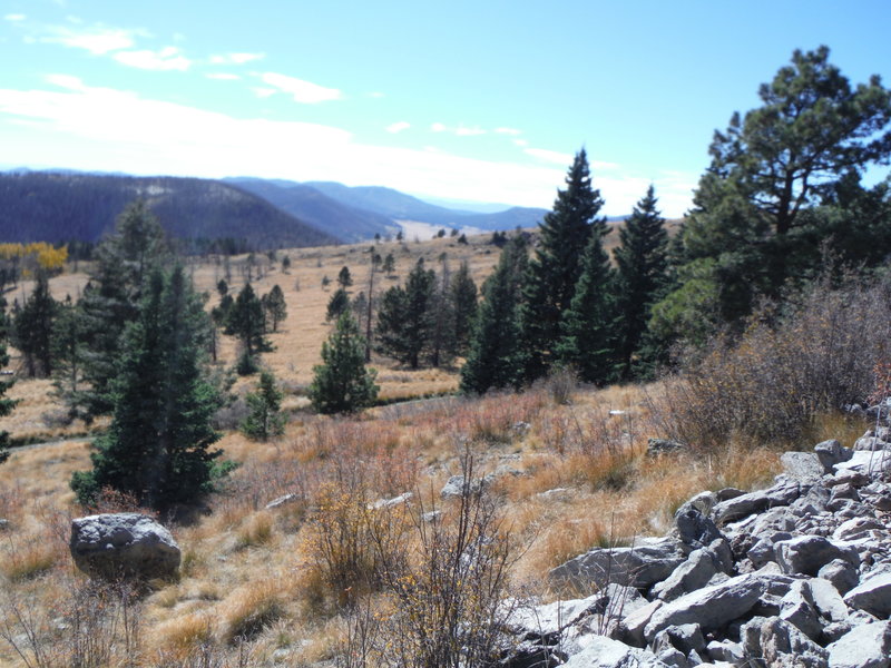 View of the Valles Caldera National Preserve to the west of Pajarito Mountain.