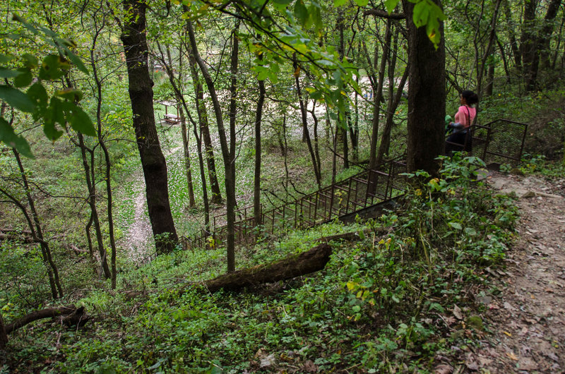 Stairs up the bluff of the Julian Dubuque Trail.