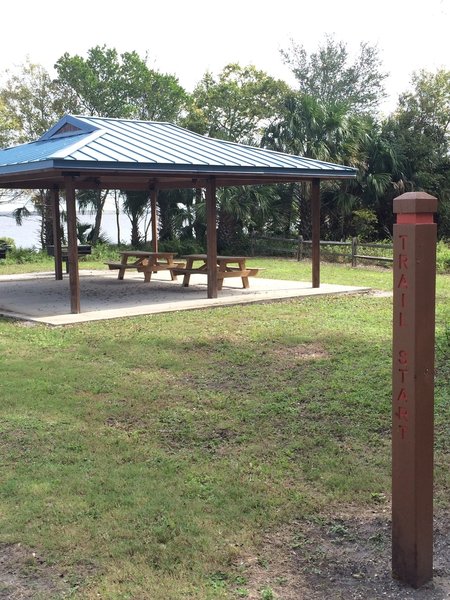 Covered picnic area at the trail start.