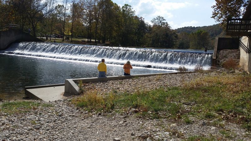 Water flowing over the Bennett Spring spillway.