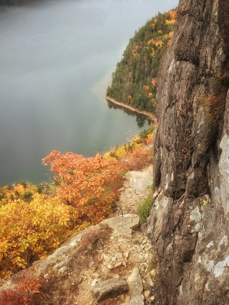 Jordan Cliffs Trail. View of Jordan Pond in the fall.