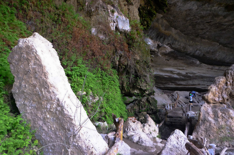 Trail under the overhanging cliffs that round Hamilton Pool