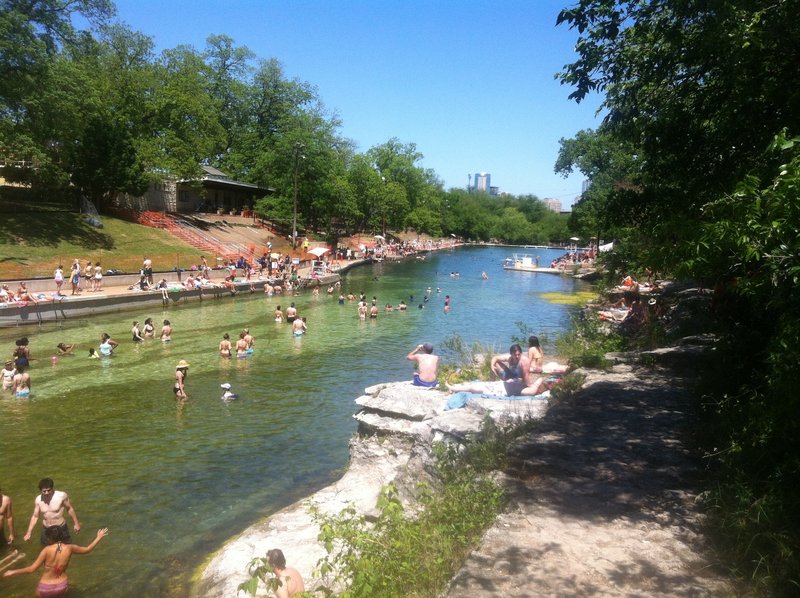 A view of downtown from the Barton Springs pool.