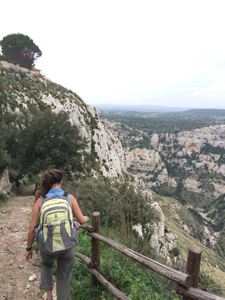 Looking down into the canyon! This is the top of the trail and the handrails follow you most of your way down!