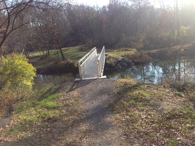 Metal foot bridge over Muddy Creek along North Country Trail.