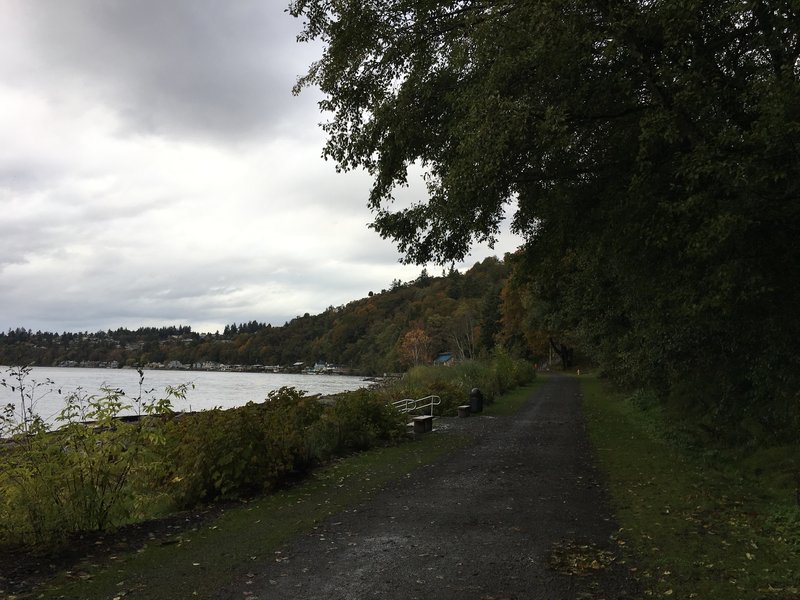 Shoreline Trail runs along Puget Sound with Seahurst playground and other trails nearby.