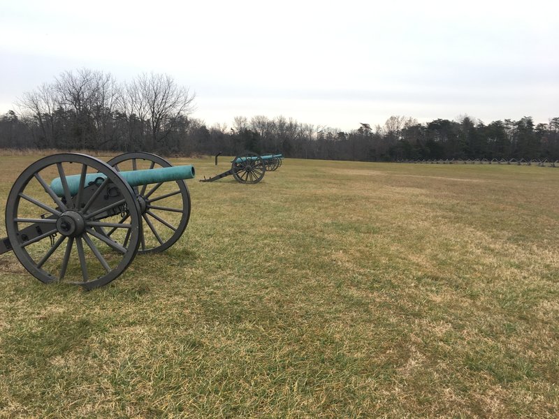 A battery of cannons welcomes visitors to the Matthews Hill Loop.