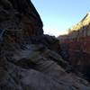 A chain railing provides some safety along part of the Hidden Canyon Trail.