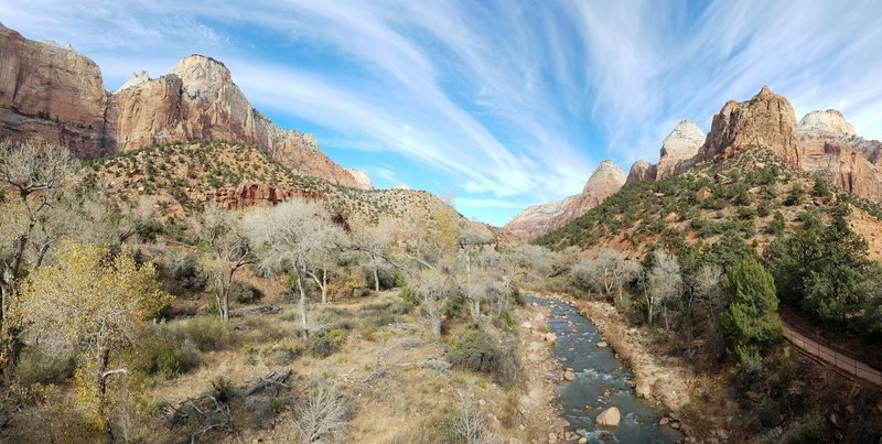 The view is spectacular when looking up the Virgin River.