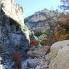 Towering rocky cliffs stand as sentinels guarding the entrance to Devil's Hall.