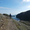 A rxher turns the corner to view the boat landing at Scorpion Bay.