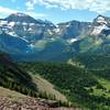 Chapman Peak (furthest left), Lake Wurdeman, Lake Nooney, and Mt. Custer (furthest right) rise among a sea of peaks when looking south from the shoulder of Mt. Carthew.