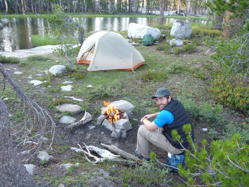 Outstanding campsite on Lower Merced Pass Lake. This is a little island in the lake that you need to cross natrual log bridges to get to.