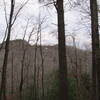 During the winter, Double Arch can be seen through the trees on the Courthouse Rock Trail.