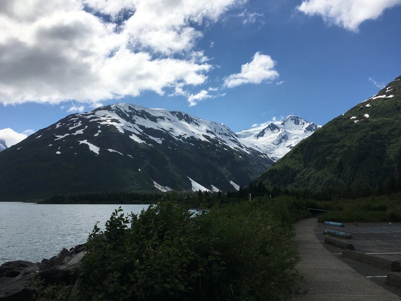 Byron Glacier cascades in the distance.