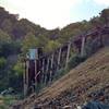 April Trestle (remnants seen here) carried cinnabar (mercury ore) in mining cars out of April Tunnel, which cut deep into Mine Hill.