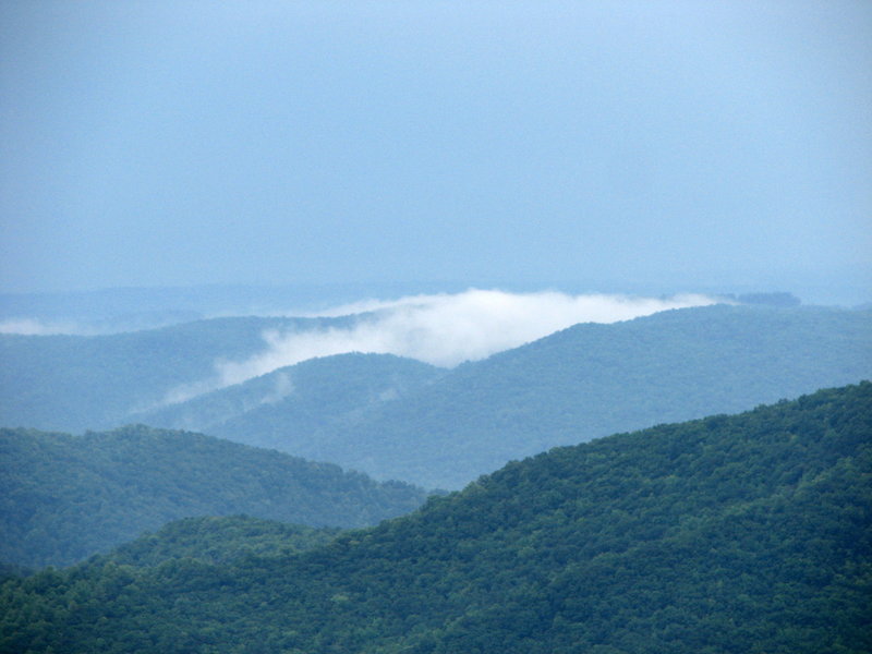 Clouds hang low in the valley along Alligator Back on the Blue Ridge Parkway.