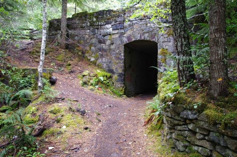 This is the tunnel under the old historic highway on Pioneer Bridle Trail. Photo by John Sparks.
