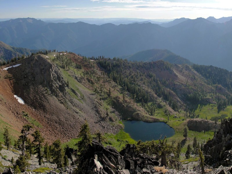 Diamond Lake can be seen from the summit of Siligo Peak.