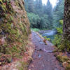 There are a couple sections of the Salmon River Trail #742 that are narrow and have a drop off to the river. Photo by Yunkette.