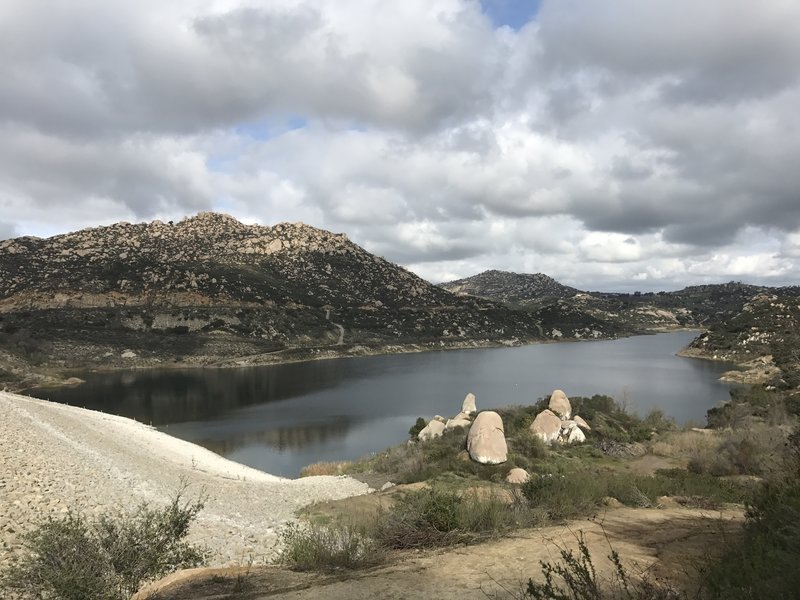 The Green Valley Truck Trail offers great views of Lake Ramona from the top of the earthen dam.