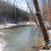 At this point during the winter, Gladie Creek was half frozen.