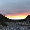 Sunset over the basin and the distant San Andreas Mountains from the arroyo.