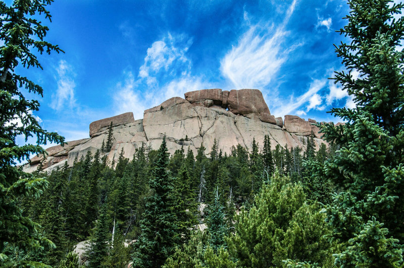 The Crags stand prominently in the distance on a clear day.