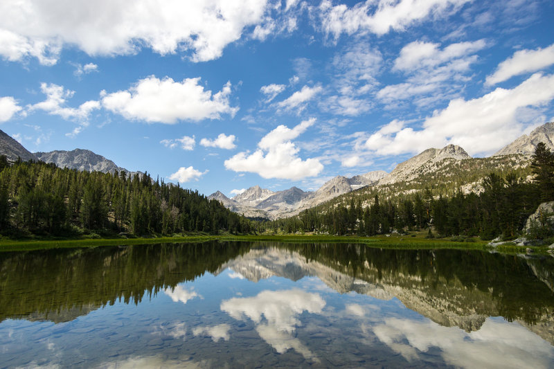 Heart Lake and Mt. Abbot pose for a photo from the Gem Lake/Little Lakes Valley Trail.