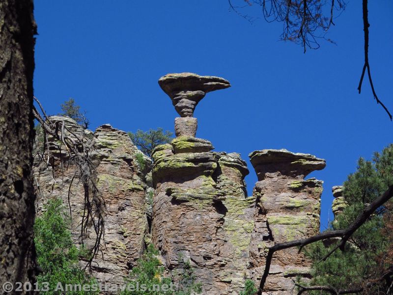 Mushroom Rock stands on a thin pedestal along the Mushroom Rock Trail in Chiricahua.