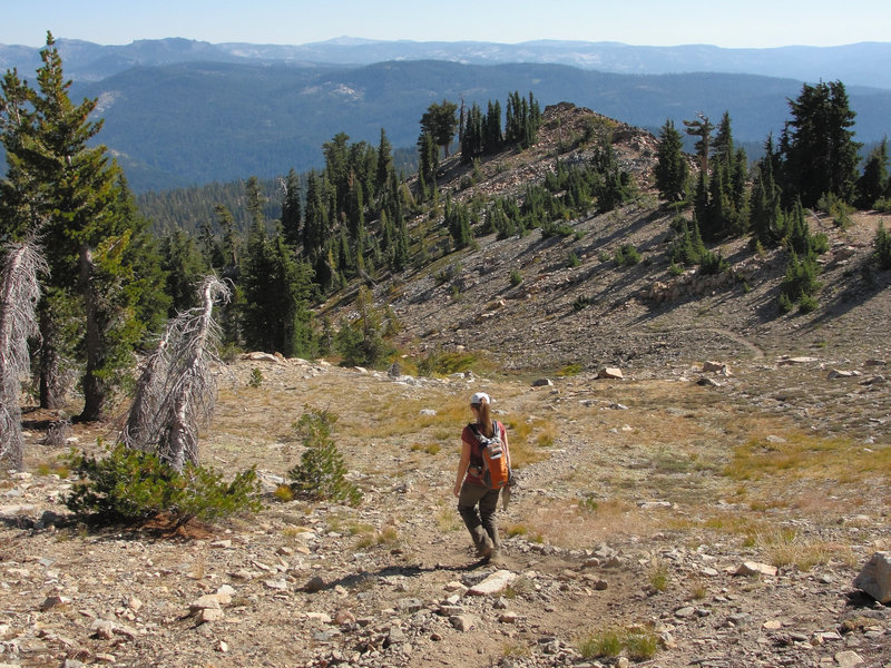 Elizabeth descends the Pyramid Peak - Rocky Canyon Trail.