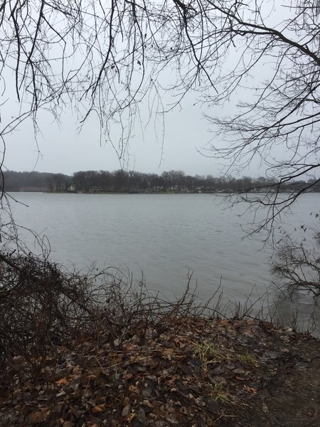 This view across Turkeyfoot Lake can be seen from the end of the peninsula near the beach.