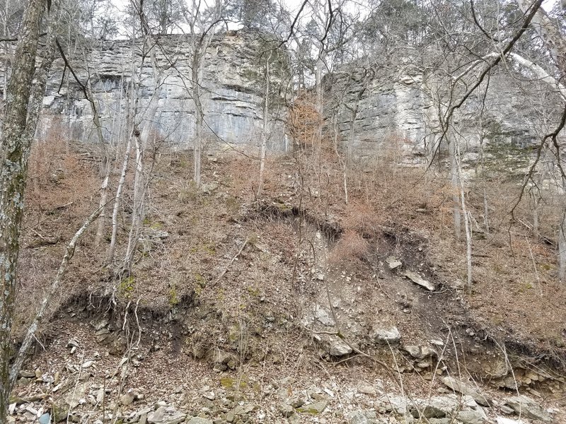 The bluffs are sheer along Bass Creek.