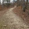 Heading south toward the south parking lot, there's a gentle climb up to the top of a hill. Once there, the trail will follow a gravel road for roughly 1/4 mile.