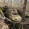 Limestone channels are cut into the ground and feed a spring below. These are marked "stay out" to protect bats. Please respect the signs.