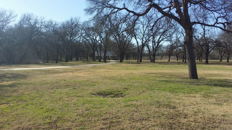 The southern entrance to Bob Woodruff Park offers ample space complete with a pavilion and plenty of grass.