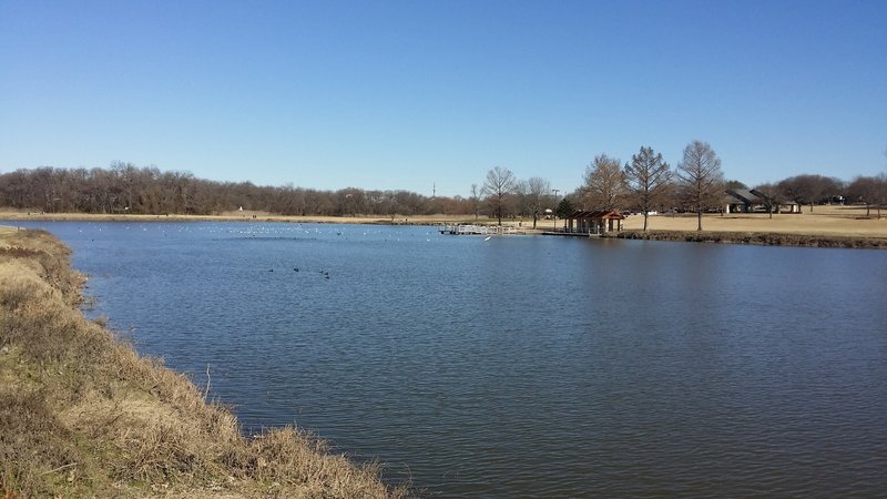 Enjoy this lake, with small viewing pier, along the Bob Woodruff Trail.