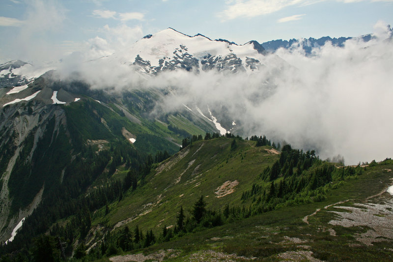 Ruth Mountain peeks through the clouds.