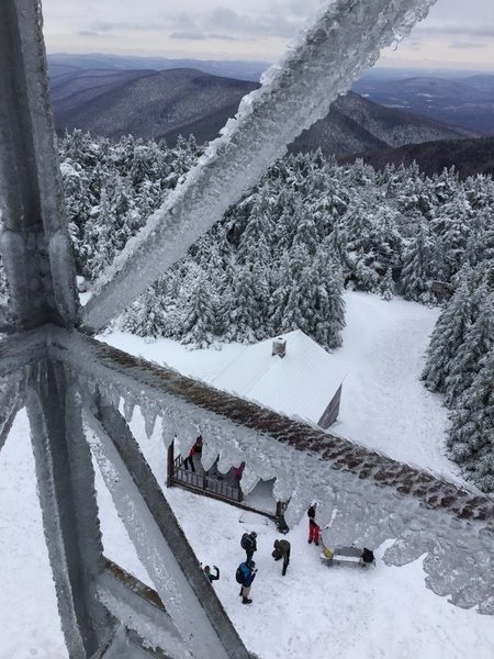 Wintertime ice can't obscure the gorgeous views from Hunter Mountain Fire Tower. Just be careful on the way up, as the steps can be slippery!